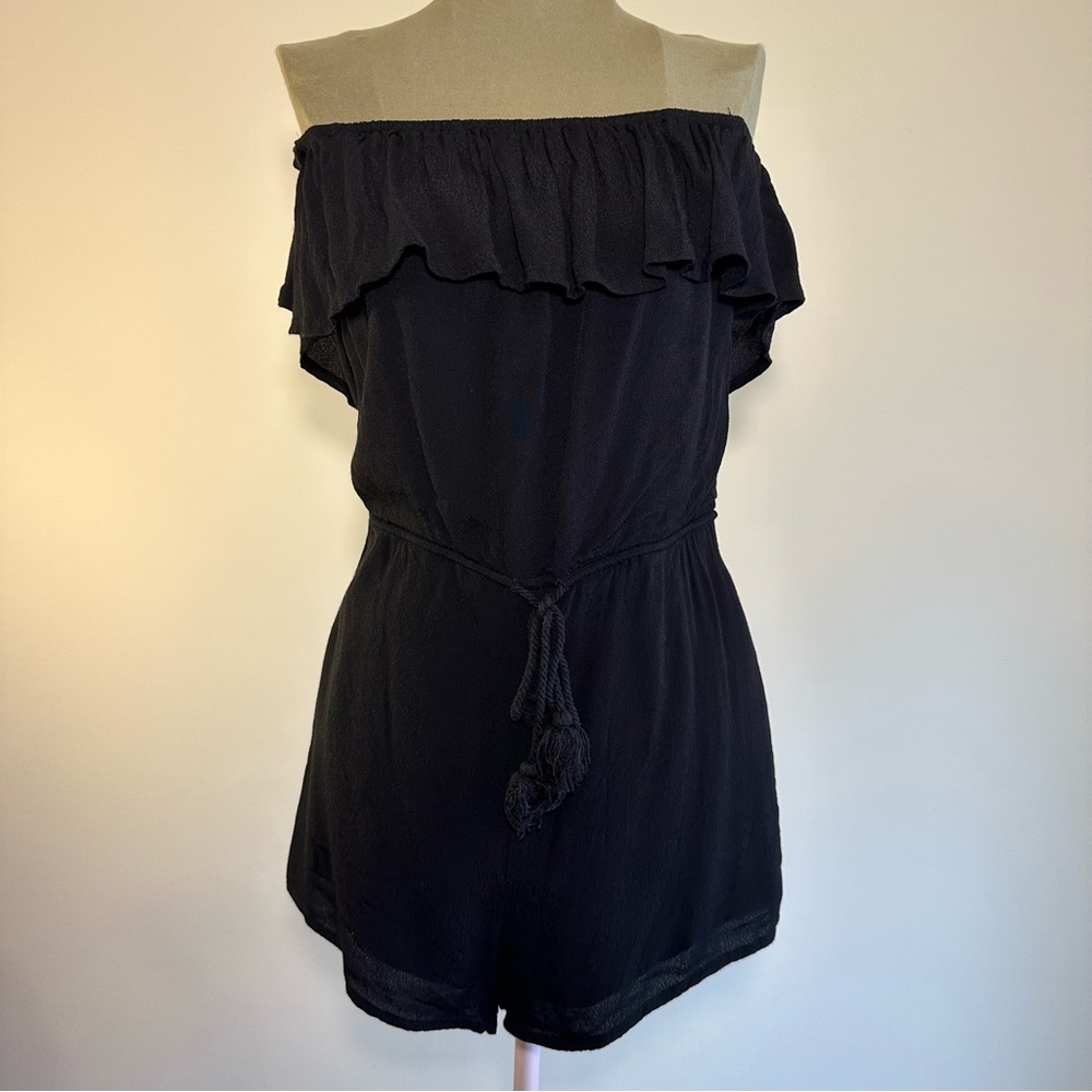 Ruffle Off Shoulder Black Romper